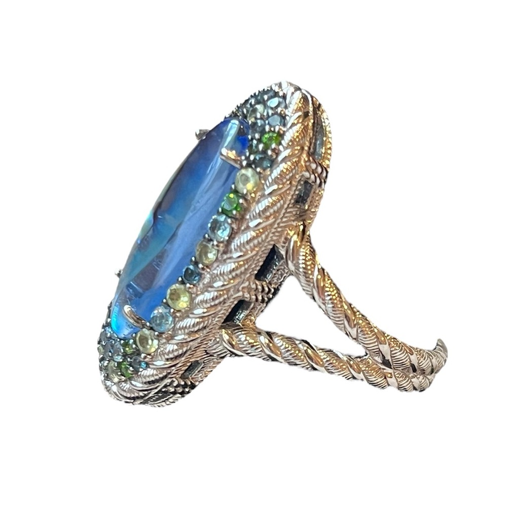 Judith Ripka Sterling Silver Abalone Ring with Blue Green Gemstones NWT Size 8 - Picture 2 of 16